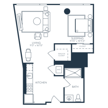 Rendering of the S8 floor plan with a Studio bedroom and 1 bathroom[s] at 25 North Lex