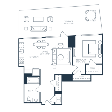 Rendering of the A5.1 floor plan with 1 bedroom[s] and 1 bathroom[s] at 25 North Lex