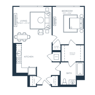 Rendering of the A11.1 floor plan with 1 bedroom[s] and 1 bathroom[s] at 25 North Lex