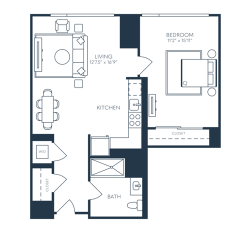 Rendering of the A8 floor plan with 1 bedroom[s] and 1 bathroom[s] at 25 North Lex