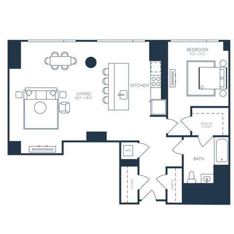 Rendering of the A15 floor plan with 1 bedroom[s] and 1 bathroom[s] at 25 North Lex