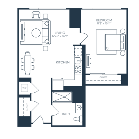 Rendering of the A8 floor plan with 1 bedroom[s] and 1 bathroom[s] at 25 North Lex