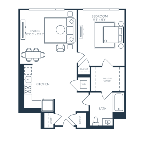 Rendering of the A11.1 floor plan with 1 bedroom[s] and 1 bathroom[s] at 25 North Lex