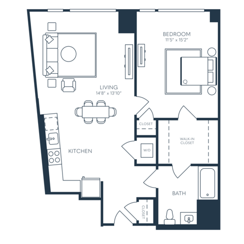 Rendering of the A12 floor plan with 1 bedroom[s] and 1 bathroom[s] at 25 North Lex